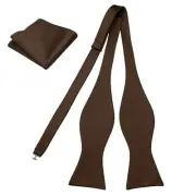 Men's Woven Self Tie Bow Tie and Pocket Square Men's Formal 021-truffle Brown