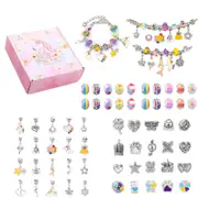 Catzon 63 Pcs Charm Bracelet Making Kit with Delicate Gift Box for Girls-Colorful