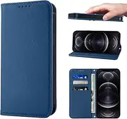LANJLM Wallet Case for iPhone 12 / iPhone 12 Pro Phone Cases Premium Leather PU Flip Cover Magnetic Shockproof Closure Book Design with Kickstand Feature & Card Slots iPhone 12(6.1") Case - Blue