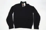 ZEGNA Mens Techmerino Cable Knit Black Wool Turtleneck Sweater Medium NEW