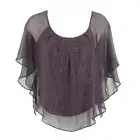 Express Sz XS Purple Black Sheer Overlay Butterfly Sleeve Poly Cotton Bld Top