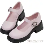 【GRACE GIFT】輕量圓頭厚底瑪莉珍鞋 粉紅