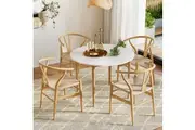 1 Artiss Dining Table and 4 Chairs Set Wishbone Wood