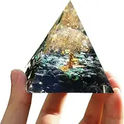 Besorgone Tree of Life Orgonite Pyramid Obsidian Stone with White Quartz Chakra Energy Orgone Pyramide for Crystal Healing Gift