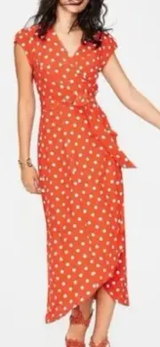 NWT Boden Blood Orange White Retro Polka Dot Antonia Wrap Dress Size 6