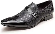 [Generic] Business Oxford for Men Formal Carving Brogue Loafer Slip On StyleGenuine Leather Grid Eembossed Texture Metaldecor Pointed Toe Low Top
