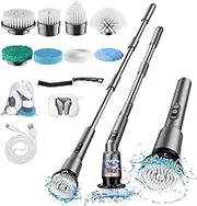 Kimeetol Electric Spin Scrubber, Upgraded Cordless Cleaning Brush with 8 Replacement Brush Heads & Extension Handle, 3 Adjustable Speeds, Shower Scrubber for Bathroom Tub Tile Floor Car(9 in 1,Grey)