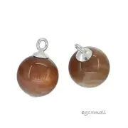 2 Natural Sunstone Sterling Silver Dangle Drop Charm Pendant Beads 10mm #98069