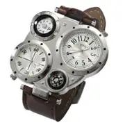 Veile Studios Men Fashion Creative Compass Chronograph Leather Quartz Sport Watch Rosy Finch Watches