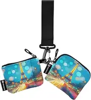 [XYMZR] Mini Zip Around Wristlet keychain Wallet Abstruct Eiffer Tower for Women Personalized Pattern Detachable Dual Pouch Wristlet Portable Wallet Phone Coin Purse, Multi-colored, One Size
