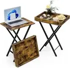 Set Of 2 Serving Tray With Folding Tv Tables Side For Small Place Snack Eatg
