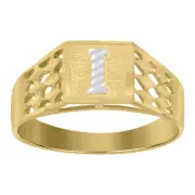 10kt Two-Tone Gold Unisex Diamond-Cut Textured Initial Letter I Band Ring