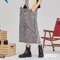 在飛比找蝦皮商城優惠-【gozo】不規則抽鬚A字牛仔裙(深灰_S)｜女裝 顯瘦 休