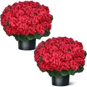18" Artificial Geraniums Topiary - Set for Front Porch Decor,Faux Silk 2