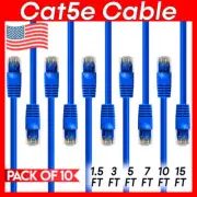 10 PACK Cat5e Cable Blue Cat 5 Patch Cord Ethernet RJ45 Connectors LAN Wire