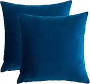 RainRoad Velvet Decorative Throw Pillow Covers Cushion Cover Pillow Case for Sofa Couch Bed Chair,Soft Square Royal Blue Throw Pillows 18x18 Inch,Set of 2