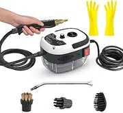 2500W Steam Cleaner, Portable Handheld Steam Cleaning with 6 Speeds, High-Pressure Steamer Machine with Brush Heads & Gloves for Kitchen Furniture Bathroom Car White