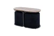 3 Piece Set Coffee Table & Ottoman Wood Side End Table Industrial - Black