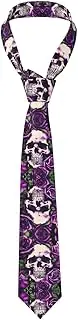 [YANYU] Many Purple Rose Skull Print Men Necktie Classic And Stylish Ties For Business Weddings And Special Occasions, Black