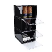 7Penn Plastic Shoe Boxes with Lids 3pk Black - Stackable Shoe Organizer
