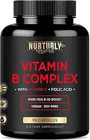 Vitamin B Complex with Vitamin C - Contains All Essential B Vitamins - B1, B2, B3, B5, B6, B7, B9, B12 and Biotin - Super B Complex Vitamins for Energy, Immunity and Mood Support - 90 Capsules