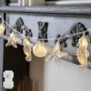 YOLIGHT Seashell Starfish Seahorse String Lights Timer 6.5ft 10 LED Ocean Fairy