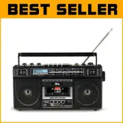 Elegant Retro-Style Boombox with Bluetooth, Rechargeable Battery & Dual Speakers