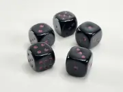 5ct 10mm Dice Black W Red Dots Round Corner 6 sided RPG Game MTG Mini D6 Set