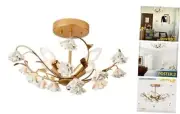 Flush Mount Ceiling Light Fixture, Vintage Ceramic Flowers Ceiling 4-Light