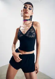 [Club Exx] Midnight Tempting Fate Lace Tank And Shorts Set