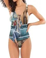 [RPLIFE] Beautiful Cute Cowgirl Tailgate Womens Swimsuits One-Piece, Padded One-Piece Swimsuits for Women