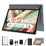 Android 14 Tablet 8GB RAM 64GB ROM, 10.1 Inch Wifi 6 Tablet with Keyboard, 8 Cor