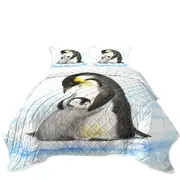 Cute Animal Art Drawings Penguins Hug Coverlet