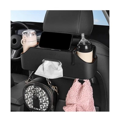 Car Seat Back Organizer - 2 Drink Cup Holder, Tissue and Storage Box Hook, Au...