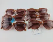 6 PACK FGX SUNGLASSES CLEAR BROWN OVAL FRAMES 100% UVA/UVB