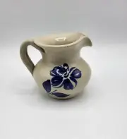 Williamsburg Pottery Creamer Cobalt Blue Salt Glaze Hand-Carved Marked WPF