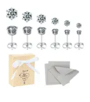 Stainless Steel Round Clear Cubic Zirconia Stud Earring Set with Gift box