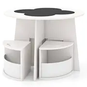 Babyjoy 5-Piece Table & Chair Set with Activity Play Desk 4 Toy Storage Stools Blackboard Study Furniture White