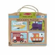 New Melissa & Doug Wood Transportation Puzzle 16 pc Plane Train Boat Fire Engine