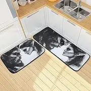Kitchen Mats for Floor, 2 Piece, Demon Woman White Funny Cute Washable Non-Slip Kitchen Rugs Set for Home & Office, Sink, Laundry, 19.7” x 27.6” + 19.7” + 47.2”