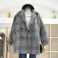 在飛比找Yahoo!奇摩拍賣優惠-韓國風格格子條紋舖棉外套大衣