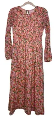 Banjanan Chloe Dress M Medium Mini Bloom Rose Cotton Voile Long Sleeve Midi