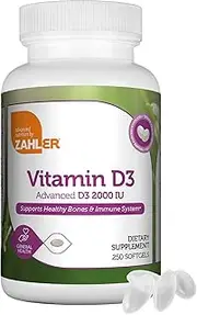 Zahler Vitamin D3 2000 IU, An All-Natural Supplement Supporting Bone Muscle Teeth and Immune System, Advanced Formula Targeting Vitamin D Deficiencies, Certified Kosher, 250 Softgels