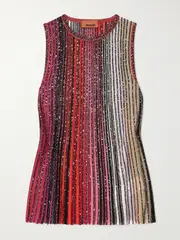 [Missoni] Missoni - Dégradé Sequin-embellished Crochet-knit Tank - Red - IT38 IT 38 Red