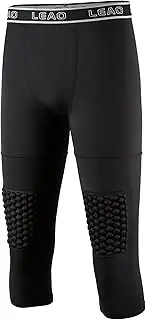 [LEAO] Youth Boys 3/4 Compression Pants with Knee Pads Cool Dry Basketball Tights Sports Capri Leggings