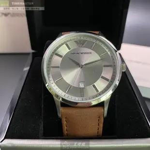 ARMANI 阿曼尼男女通用錶 42mm 銀圓形精鋼錶殼 銀色簡約錶面款 AR00005