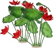 Totority 2pcs Artificial Aquarium Plants: Fish Tank Decorations Simulation Plastic Water Plants Small Blossoms Flower with Green Leaves for Office Home