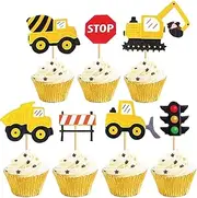 Bymivofun Pack of 28 Construction Vehicle Cupcake Toppers, Digger Cake Toppers, Car Digger Cake Decoration, for Children, Boys, Children, Birthday Party Decoration