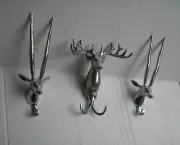 Decorative Metal Wall Mount Stag Head Coat Hooks Set of 3 pcs Deer Head au/-*
