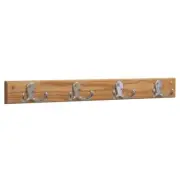 Wooden Mallet HSD4NLO 4 Double Prong Nickel Hook Rail & Coat Rack - Light Oak